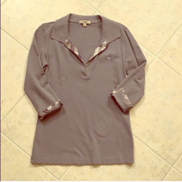 Burberry Gray Collar vNeck 3/4Sleeve Polo, NWOT - Picture 2 of 2